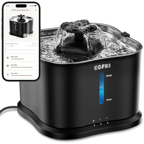 EGFKI Smart Cat Water Fountain, 3.6L/121oz Automatic, App & WiFi