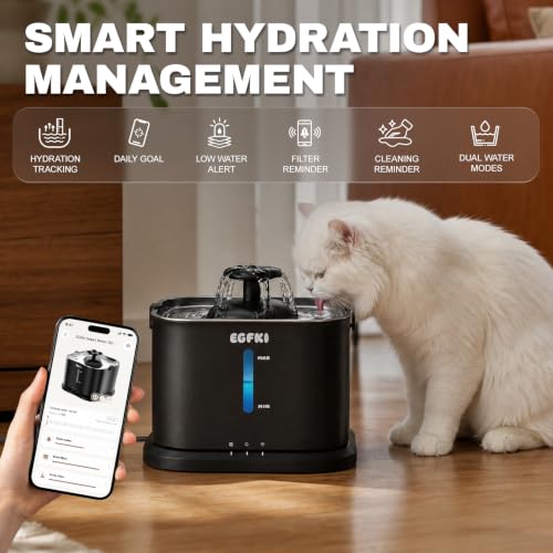 EGFKI Smart Cat Water Fountain, 3.6L/121oz Automatic, App & WiFi