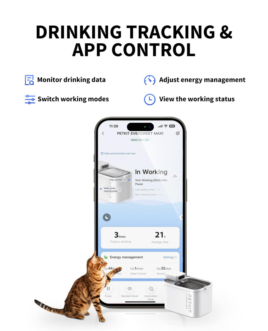 PETKIT EVERSWEET MAX Cordless Cat Water Fountain with Motion Sensor, 101 oz/3L Pet Fountain for Cats Dogs Inside, Automatic Cat Water Dispenser Battery Operated