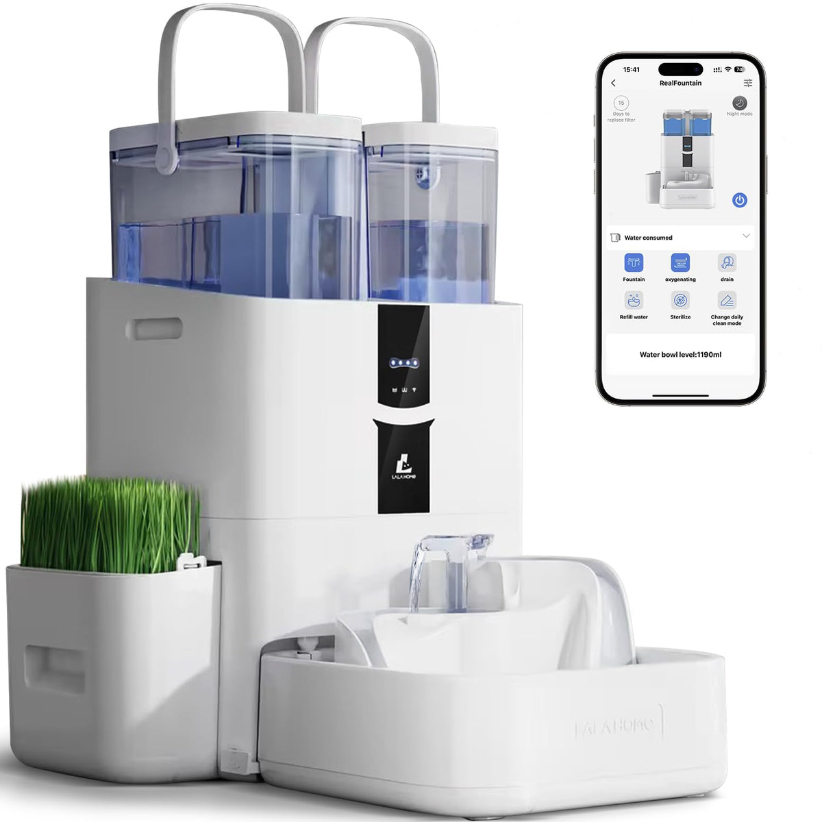 LALAHOME DailyFresh Pet Fountain 338 fl oz/10L Pet Water Fountain for Cats Dogs Indoor, Automatic Large Capacity OxygenZ Water Dispenser for Drinking More, Replacement Filters,5G WiFi Phone Control
