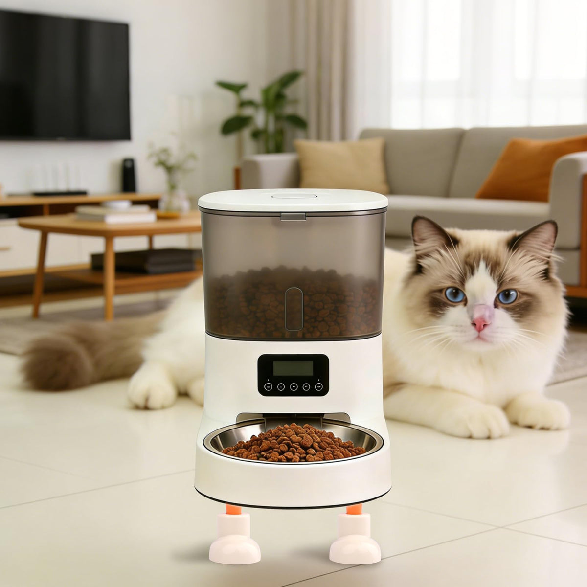 Automatic Cat Feeder Stand, Non-Slip Elevated Holder for Cats/Puppies, 3.4 in Elevated Platform with 4 Adhesive Feet, No-Tool Install, Support for Automatic Cat Feeders & Pet Bowls, Fits Most Feeders