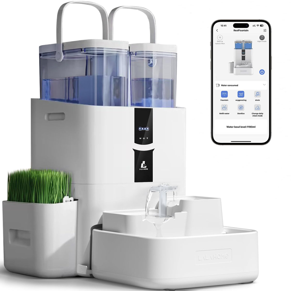 LALAHOME DailyFresh Pet Fountain 338 fl oz/10L Pet Water Fountain for Cats Dogs Indoor, Automatic Large Capacity OxygenZ Water Dispenser for Drinking More, Replacement Filters,5G WiFi Phone Control