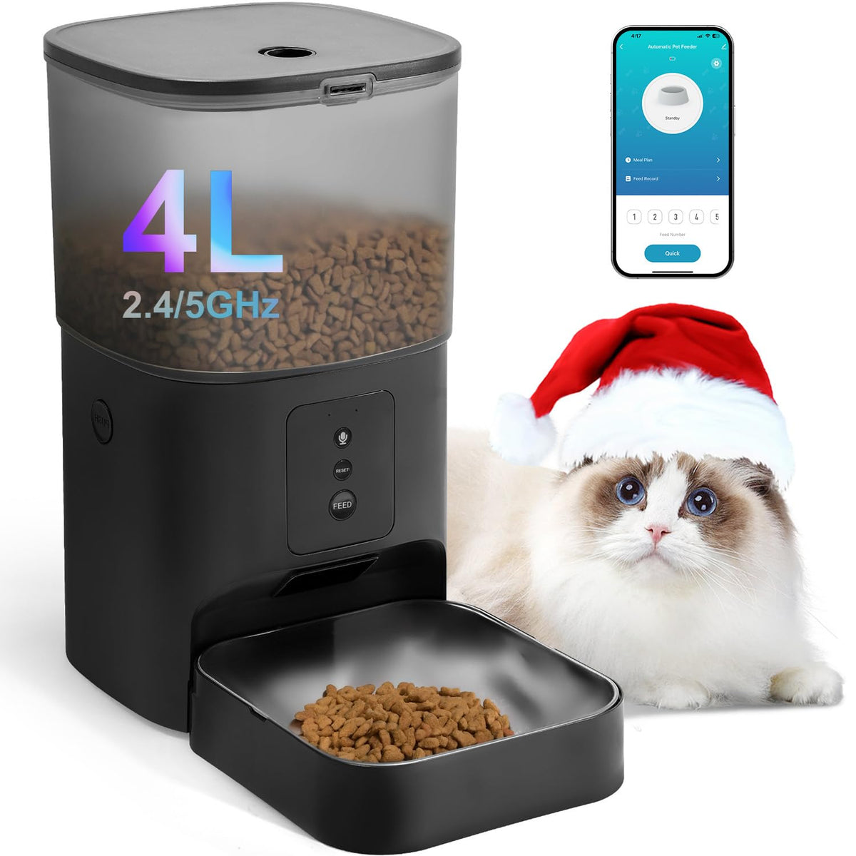 ANDOLL HOME Automatic Cat Feeder,4L Timed Cat＆Dog Dry Food Dispenser