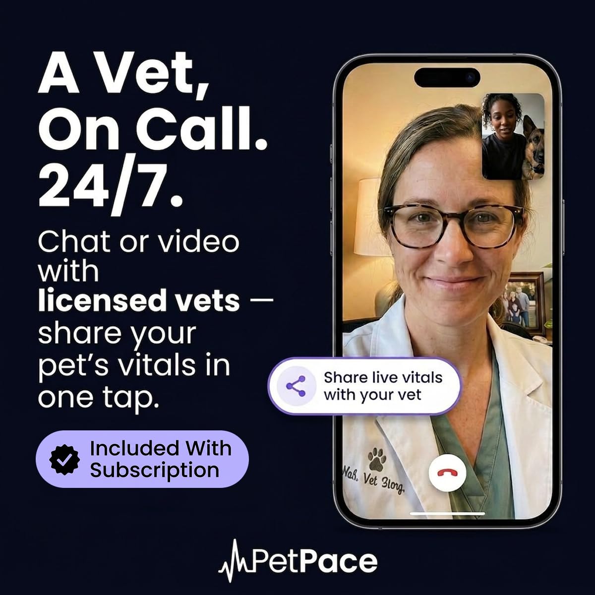 PetPace V3.0 Dog Health Monitor – AI Health Collar with 24/7 Vital Signs Tracks Pain GPS, Telehealth AskaVet & Share with Your Vet & Apple Watch Sync – Subscription Required