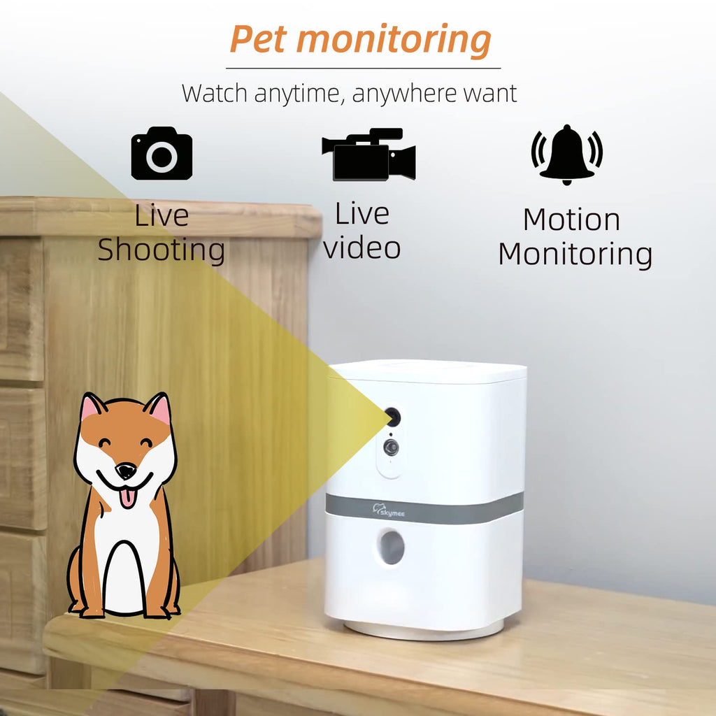 SKYMEE Petalk AI II Dog Camera Automatic Treat Dispenser, 5G WiFi Full HD Pet Camera with 180° Pan Full-Room View,Night Vision,Two Way Audio for Dogs and Cats,Compatible with Alexa (Support 5G WiFi)