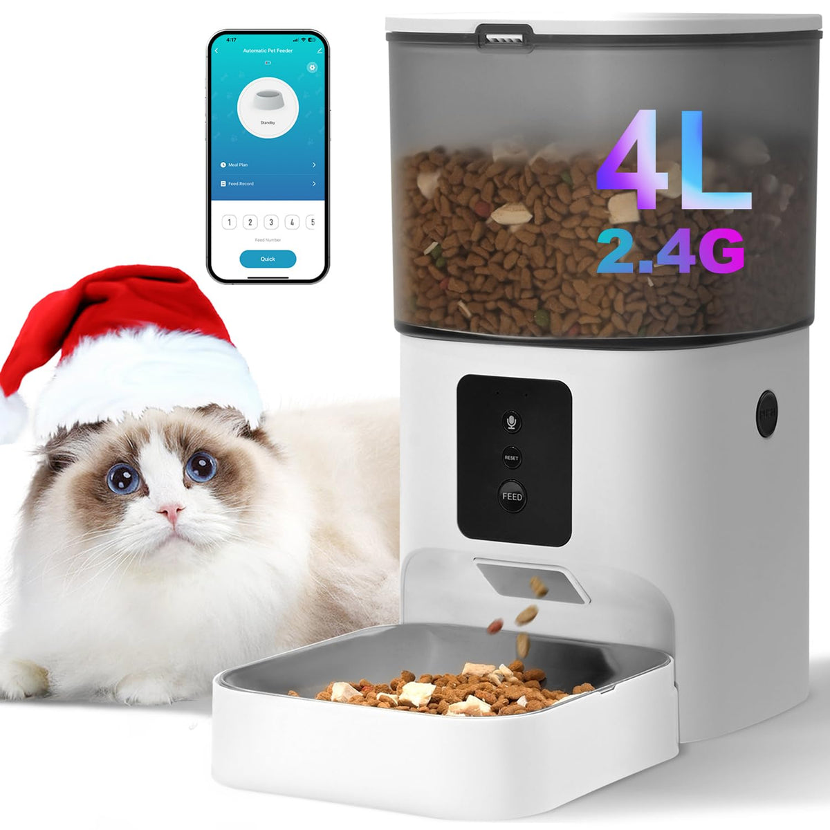ANDOLL HOME Automatic Cat Feeder,4L Timed Cat＆Dog Dry Food Dispenser