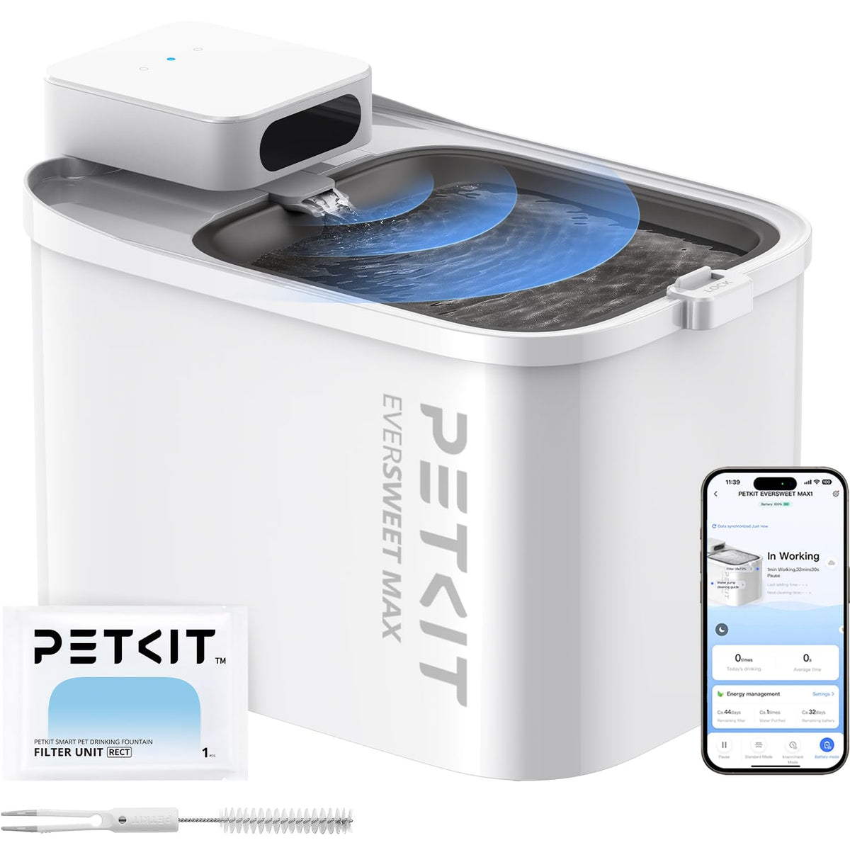 PETKIT EVERSWEET MAX Cordless Cat Water Fountain with Motion Sensor, 101 oz/3L Pet Fountain for Cats Dogs Inside, Automatic Cat Water Dispenser Battery Operated