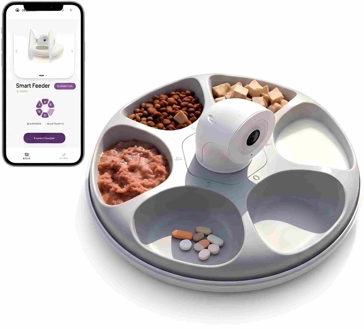 Papapaw AI Facial Recognition Cat Feeder for 10 Cats, Built-in Ice Pack Keeps Wet Food Fresh 12Hrs, Multi-Cat Feeder with WiFi App, Night Vision, Timed Portions, Stainless Steel Bowls, Dry & Wet Food