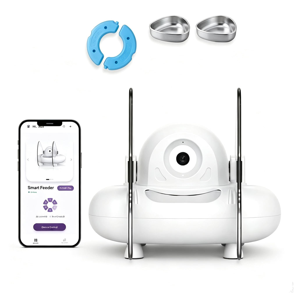 Papapaw AI Facial Recognition Cat Feeder for 10 Cats, Built-in Ice Pack Keeps Wet Food Fresh 12Hrs, Multi-Cat Feeder with WiFi App, Night Vision, Timed Portions, Stainless Steel Bowls, Dry & Wet Food
