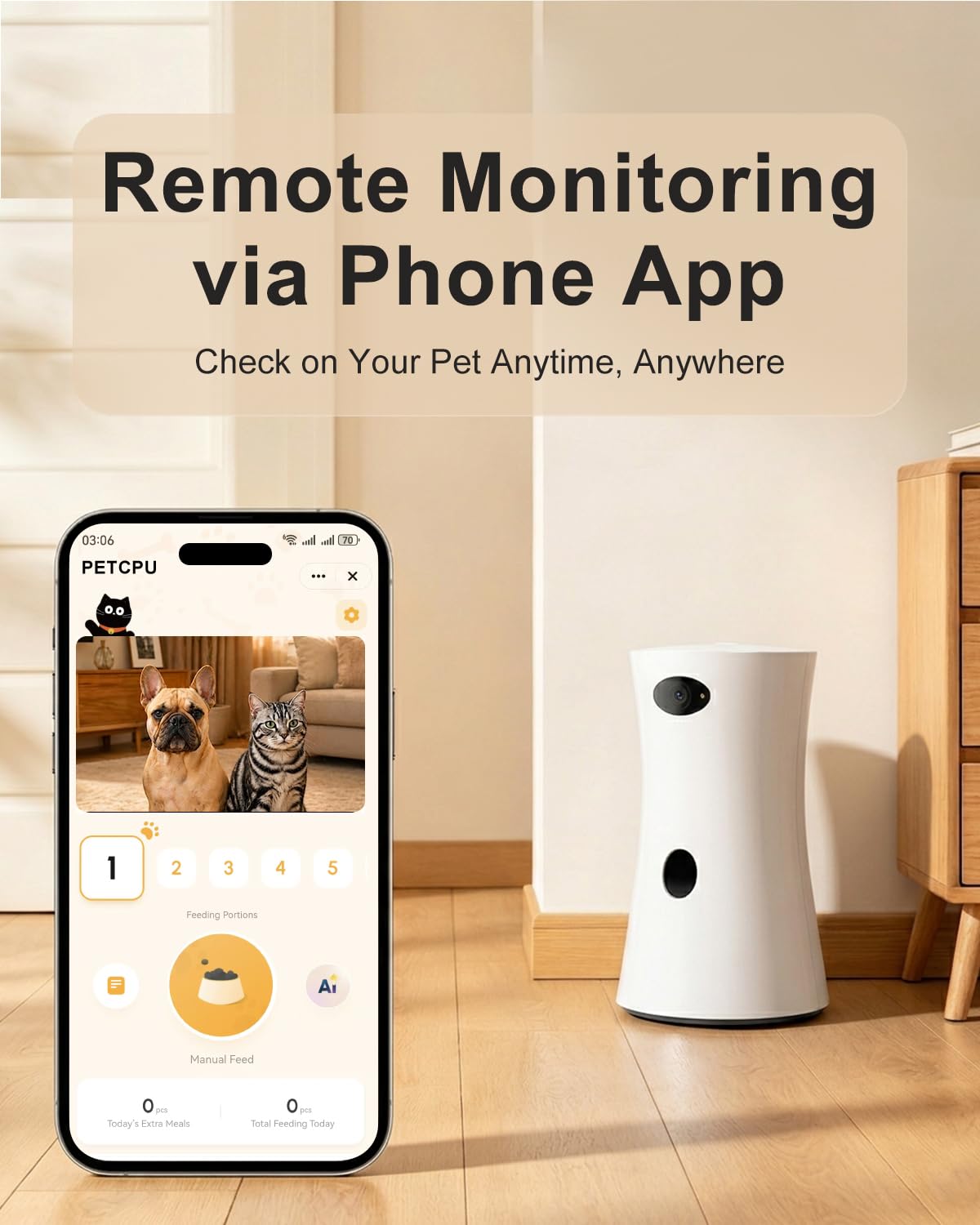 PETCPU Pet Camera Treat Dispenser, 360° Pet Dog Security Cameras with Phone App, WiFi 5G/2.4G, Two Way Audio, Night Vision, Remote Treat Tossing, Motion Alert for Home Indoor Pet Cat Puppy Monitoring