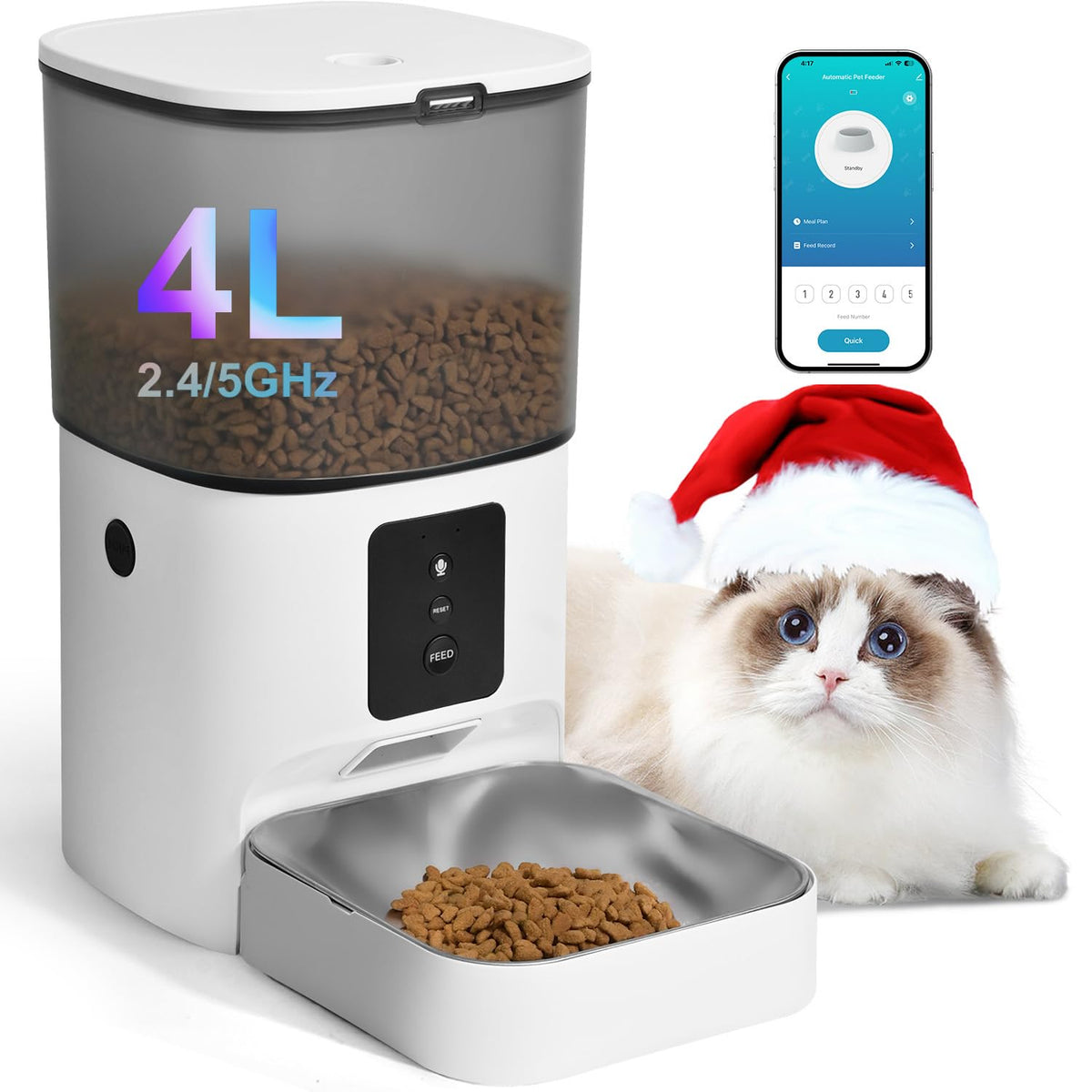 ANDOLL HOME Automatic Cat Feeder,4L Timed Cat＆Dog Dry Food Dispenser
