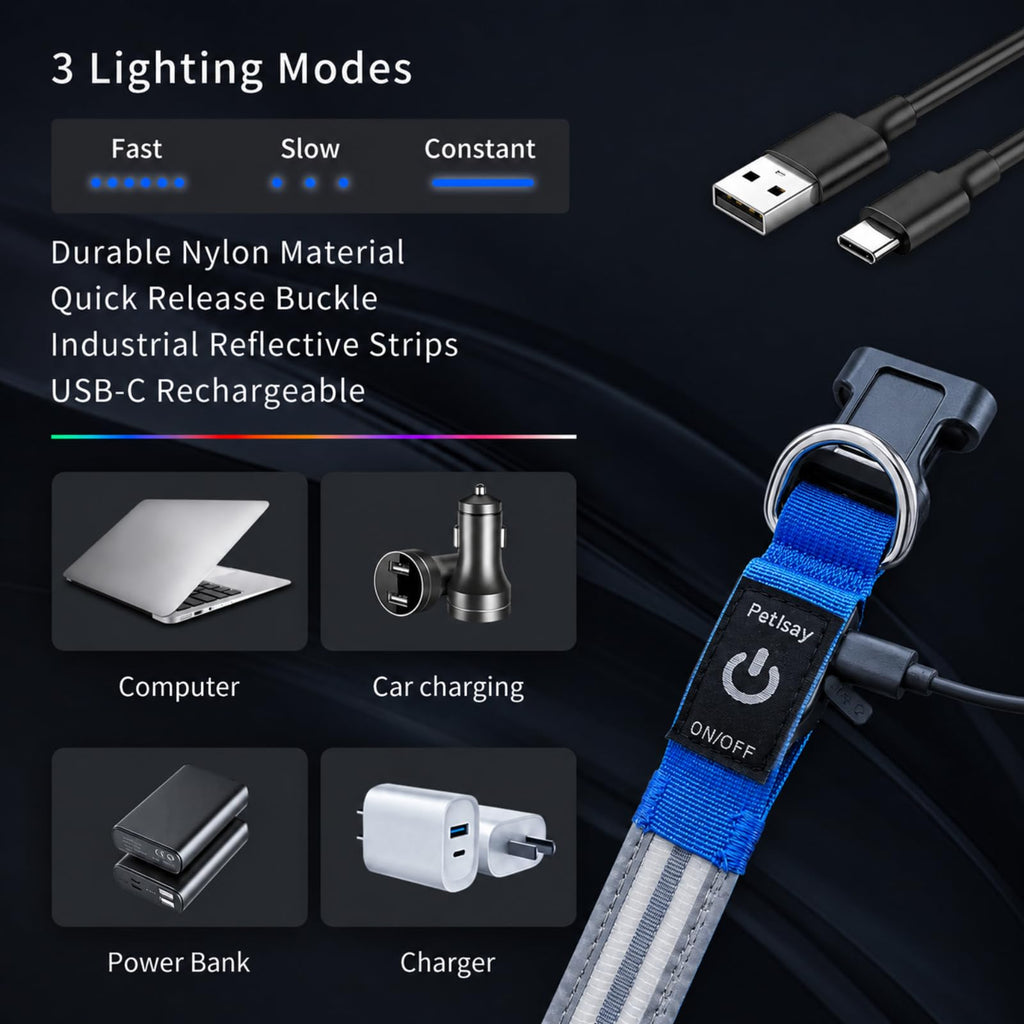 PetIsay Rechargeable LED Dog Collar for Night Safety