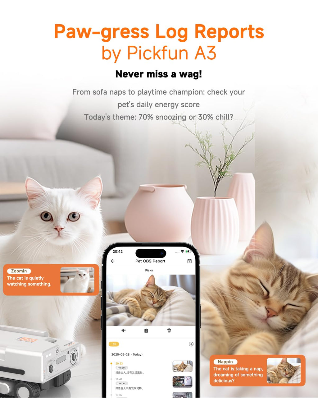 PICKFUN PMATE AI 2K Self-Moving Pet Camera Rover