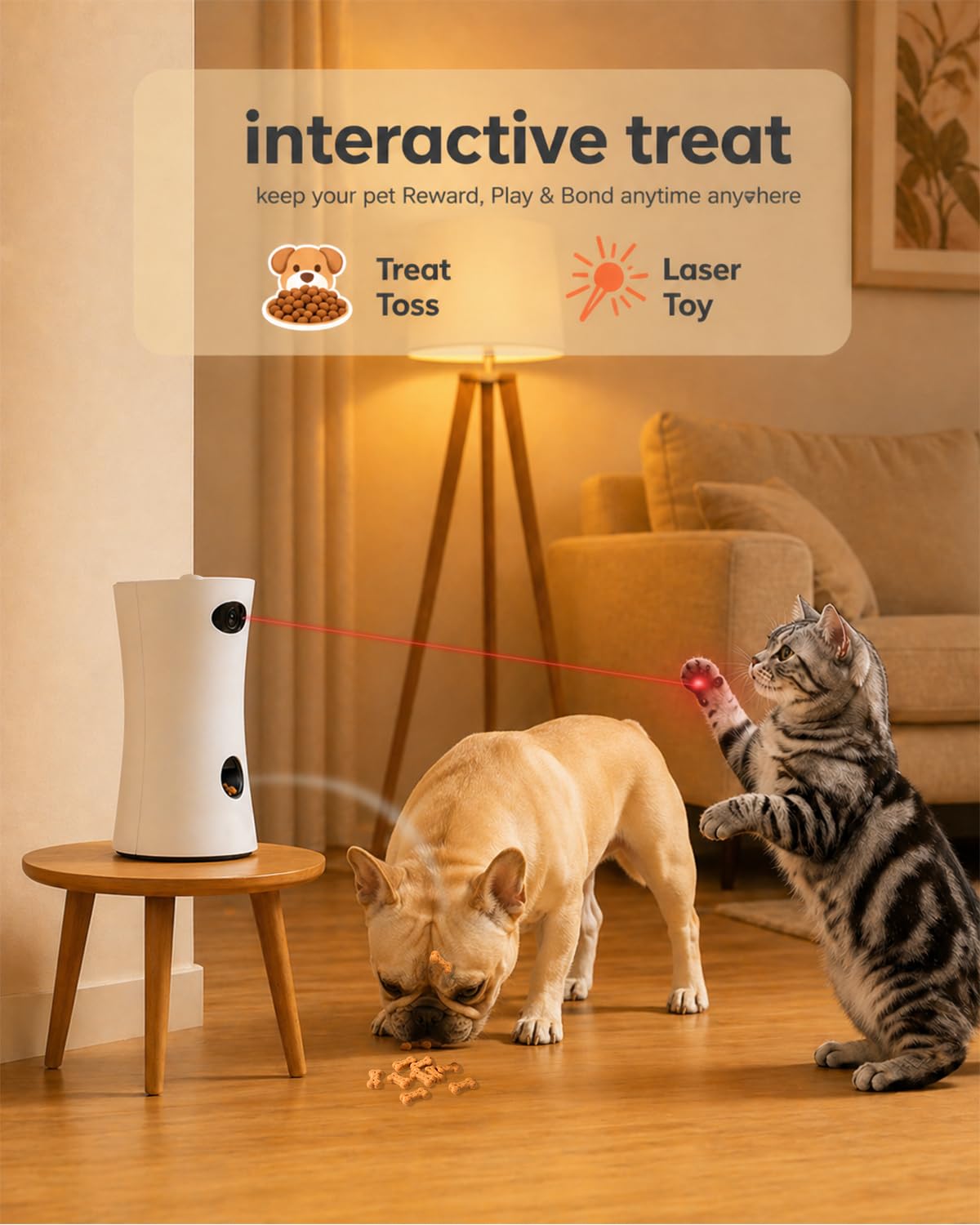 PETCPU Pet Camera Treat Dispenser, 360° Pet Dog Security Cameras with Phone App, WiFi 5G/2.4G, Two Way Audio, Night Vision, Remote Treat Tossing, Motion Alert for Home Indoor Pet Cat Puppy Monitoring