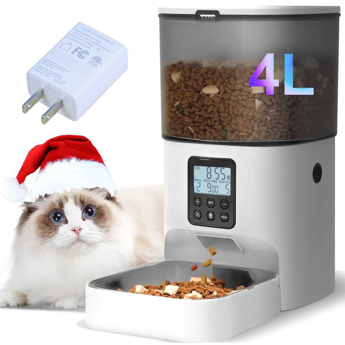 ANDOLL HOME Automatic Cat Feeder,4L Timed Cat＆Dog Dry Food Dispenser