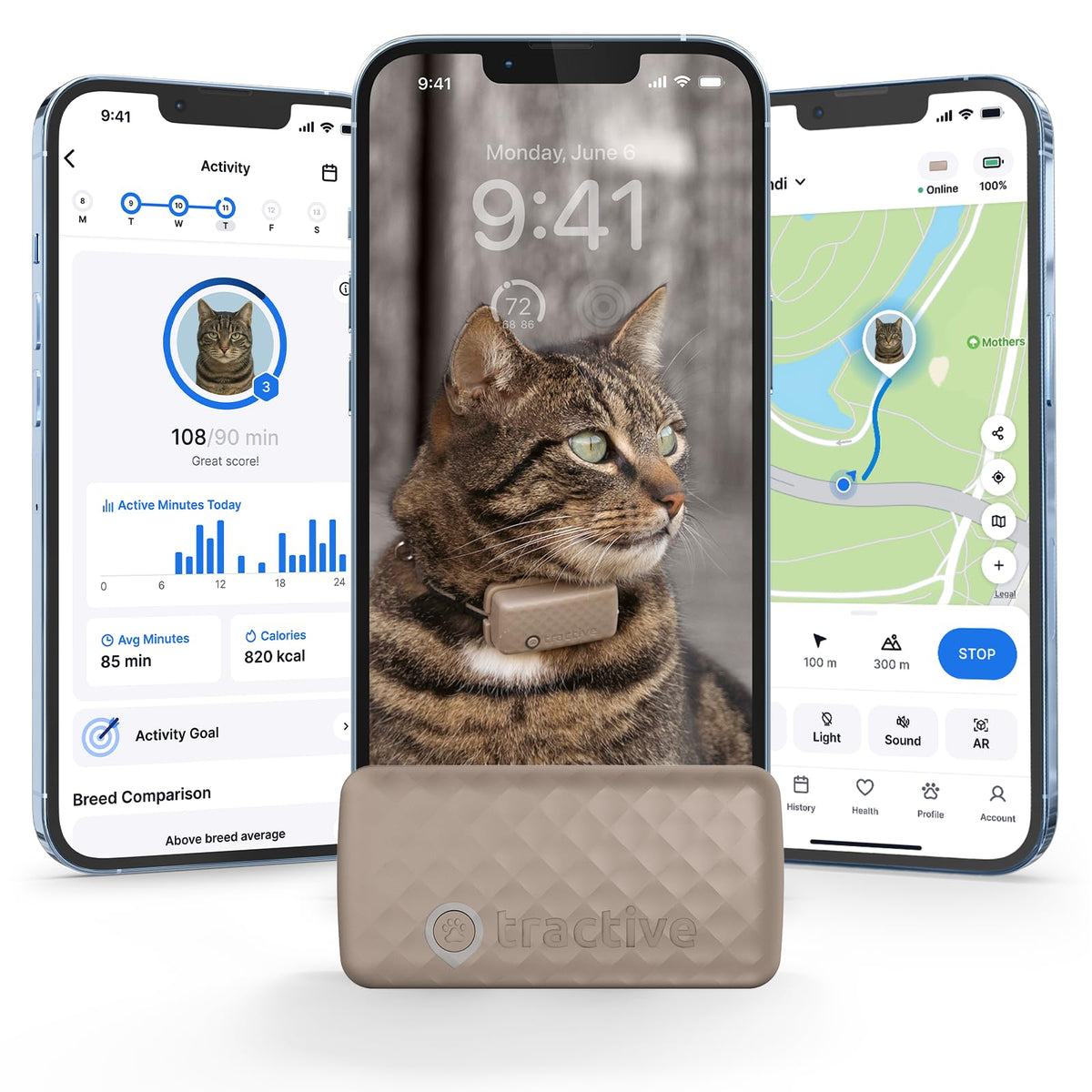 Tractive Smart Cat GPS Tracker | Real-Time Location & Wellness Monitoring for Cats 6.5 lbs+ | Territory & Location History | Up to 5-Day Battery | Breakaway Collar Included