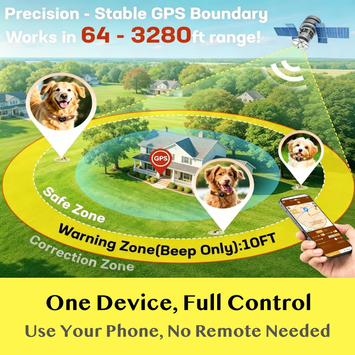 GPS Dog Collar Fence System Free App, Electric Wireless Dog Fence