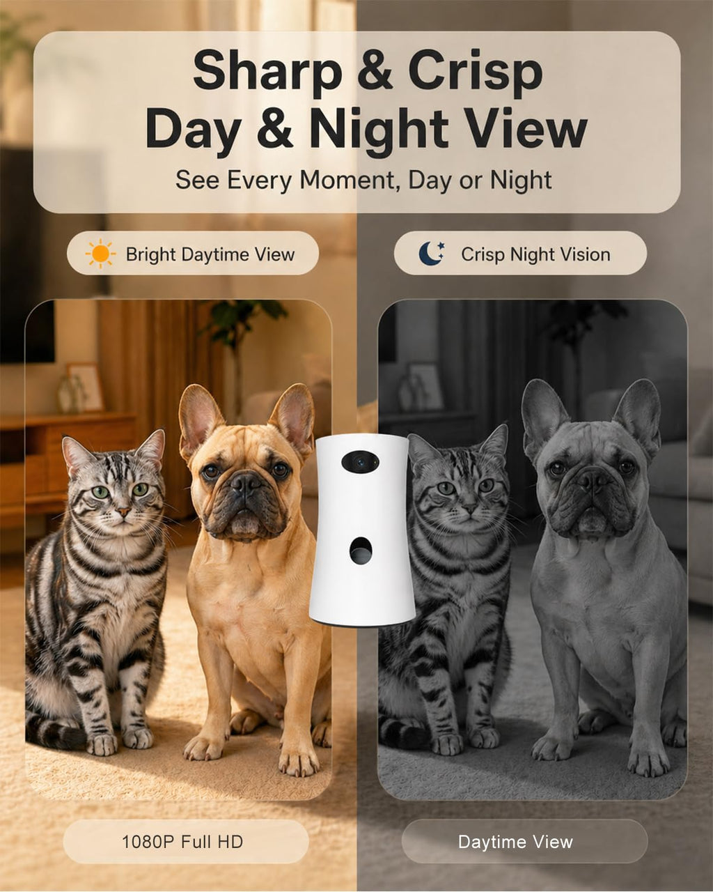 PETCPU Pet Camera Treat Dispenser, 360° Pet Dog Security Cameras with Phone App, WiFi 5G/2.4G, Two Way Audio, Night Vision, Remote Treat Tossing, Motion Alert for Home Indoor Pet Cat Puppy Monitoring