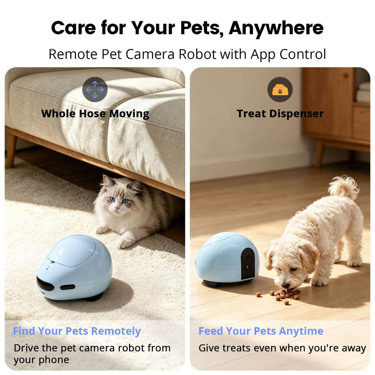 PUMPKII Pet Camera Robot with Treat Dispenser & Laser, Moving Cat Robot Camera for Dogs and Cats with Two-Way Audio, App Remote Control, Auto Recharge, Night Vision