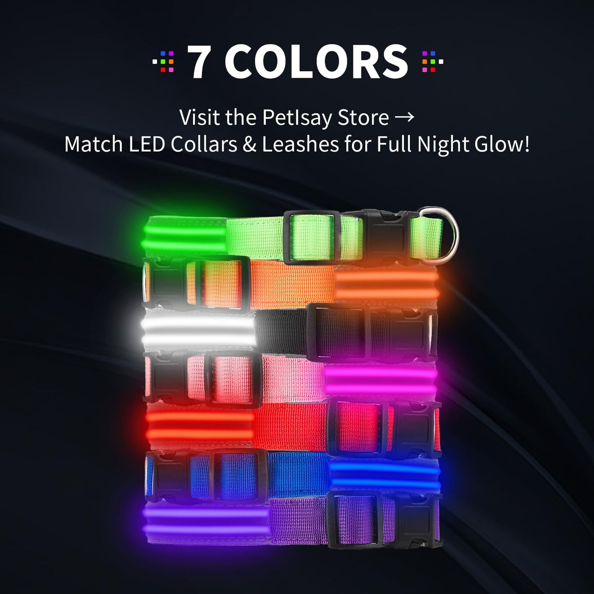 PetIsay Rechargeable LED Dog Collar for Night Safety