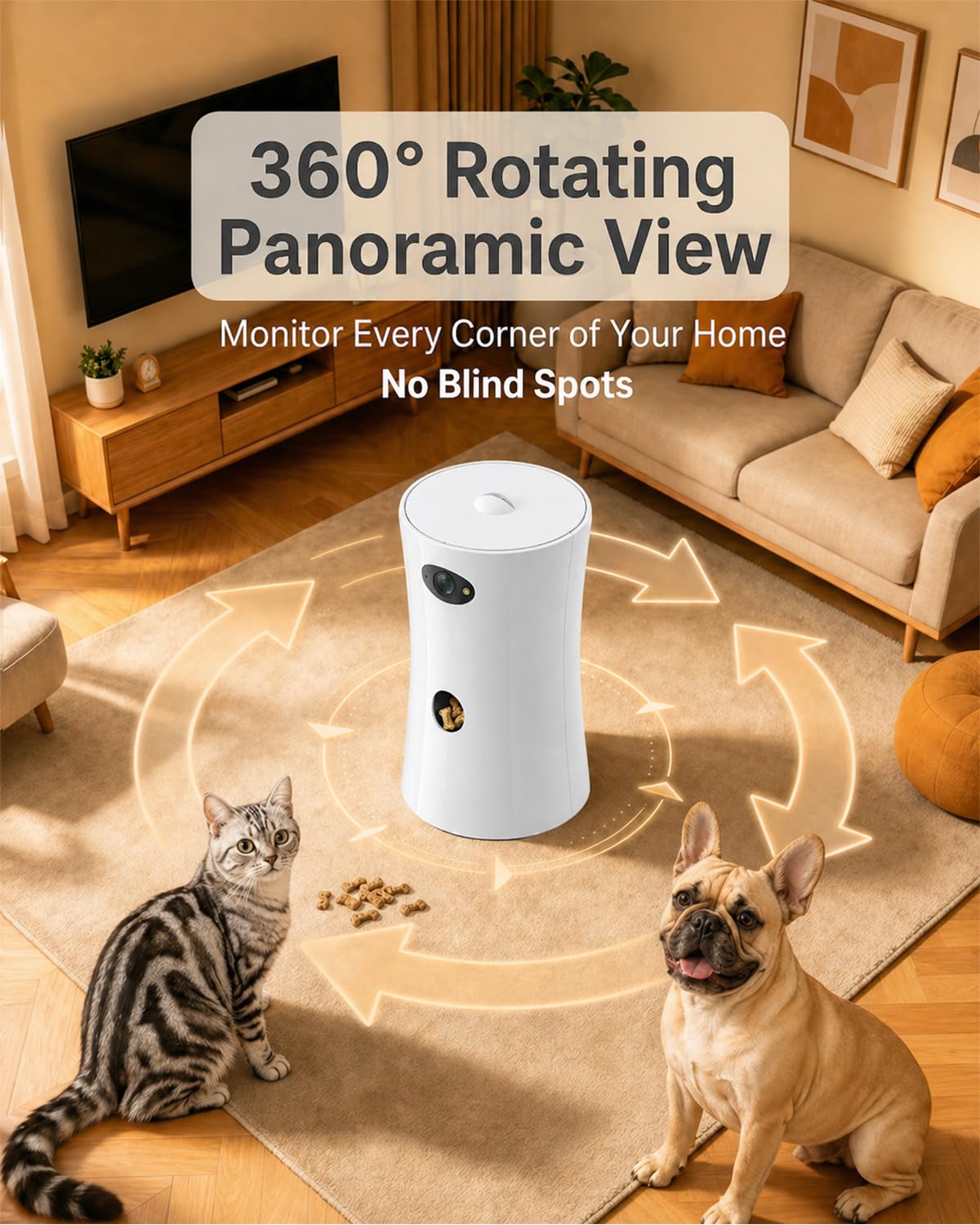 PETCPU Pet Camera Treat Dispenser, 360° Pet Dog Security Cameras with Phone App, WiFi 5G/2.4G, Two Way Audio, Night Vision, Remote Treat Tossing, Motion Alert for Home Indoor Pet Cat Puppy Monitoring
