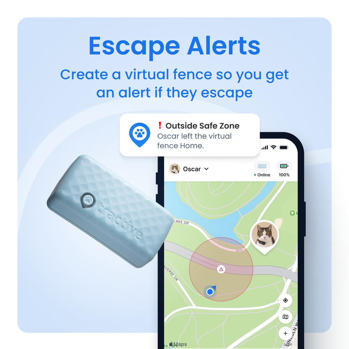 Tractive Smart Cat GPS Tracker | Real-Time Location & Wellness Monitoring for Cats 6.5 lbs+ | Territory & Location History | Up to 5-Day Battery | Breakaway Collar Included