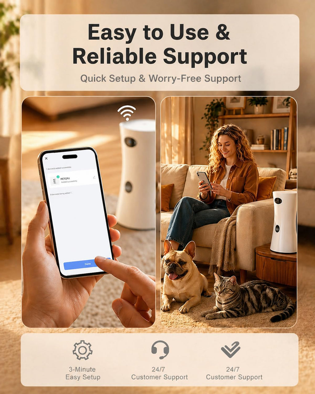 PETCPU Pet Camera Treat Dispenser, 360° Pet Dog Security Cameras with Phone App, WiFi 5G/2.4G, Two Way Audio, Night Vision, Remote Treat Tossing, Motion Alert for Home Indoor Pet Cat Puppy Monitoring
