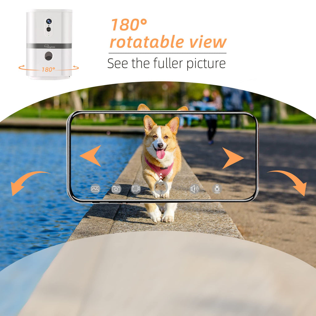 SKYMEE Petalk AI II Dog Camera Automatic Treat Dispenser, 5G WiFi Full HD Pet Camera with 180° Pan Full-Room View,Night Vision,Two Way Audio for Dogs and Cats,Compatible with Alexa (Support 5G WiFi)