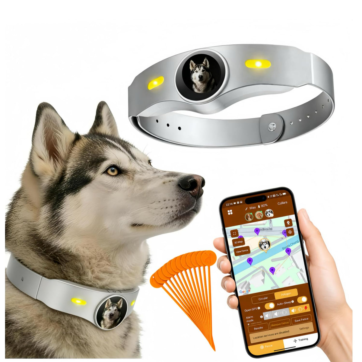 GPS Dog Collar Fence System Free App, Electric Wireless Dog Fence