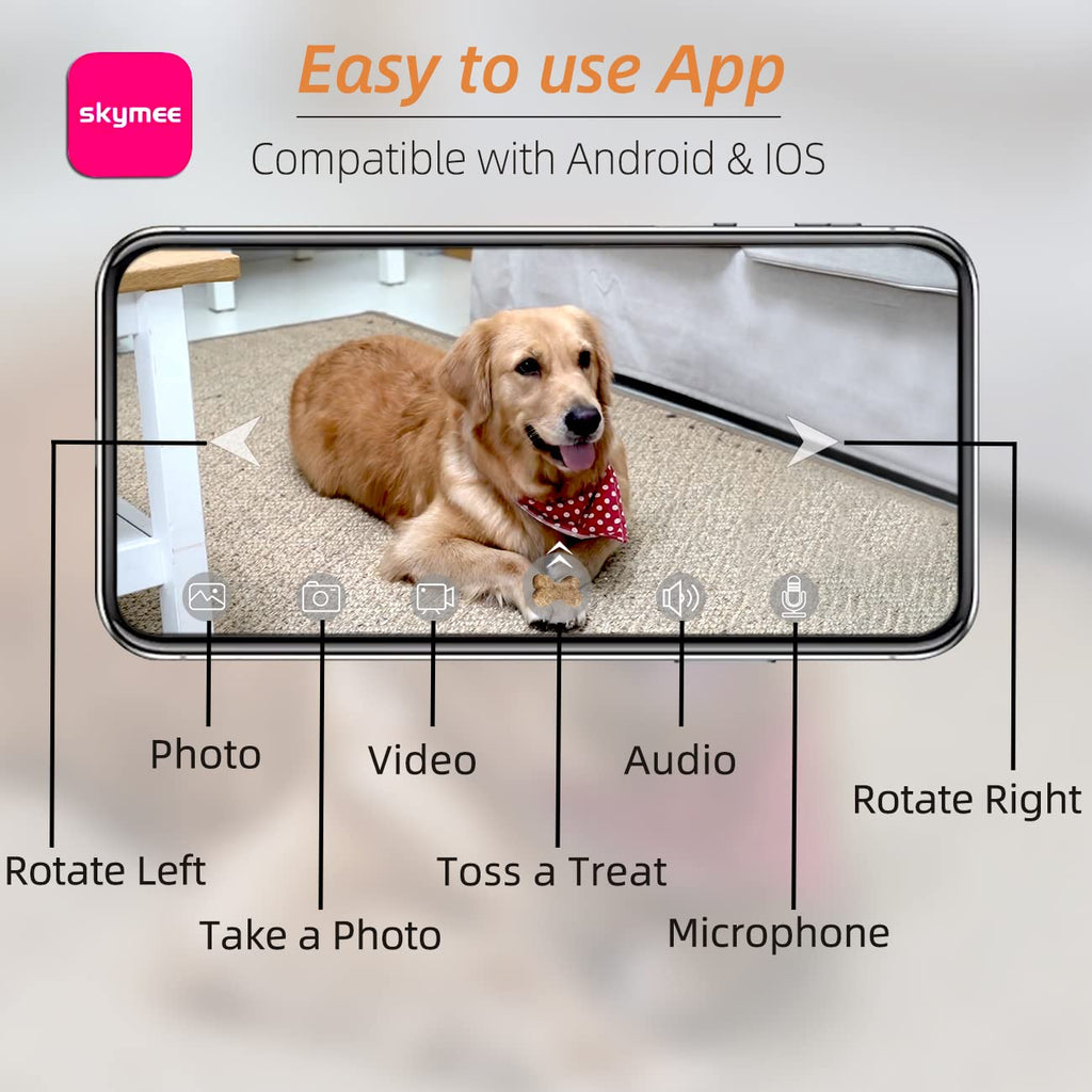 SKYMEE Petalk AI II Dog Camera Automatic Treat Dispenser, 5G WiFi Full HD Pet Camera with 180° Pan Full-Room View,Night Vision,Two Way Audio for Dogs and Cats,Compatible with Alexa (Support 5G WiFi)