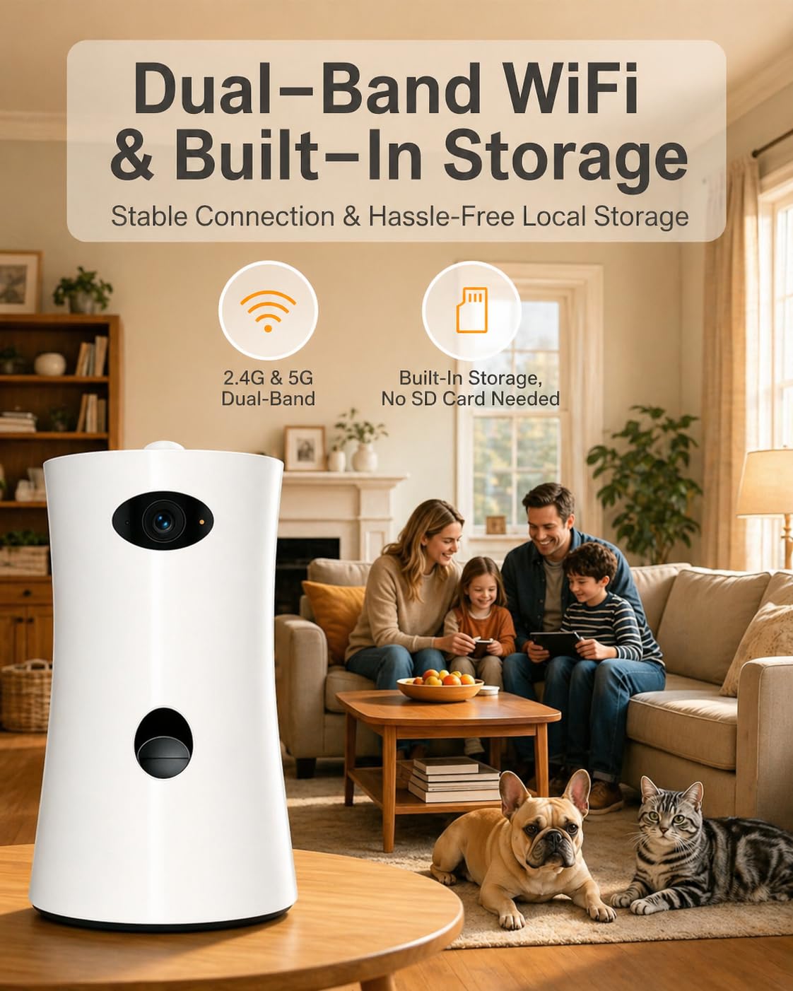 PETCPU Pet Camera Treat Dispenser, 360° Pet Dog Security Cameras with Phone App, WiFi 5G/2.4G, Two Way Audio, Night Vision, Remote Treat Tossing, Motion Alert for Home Indoor Pet Cat Puppy Monitoring