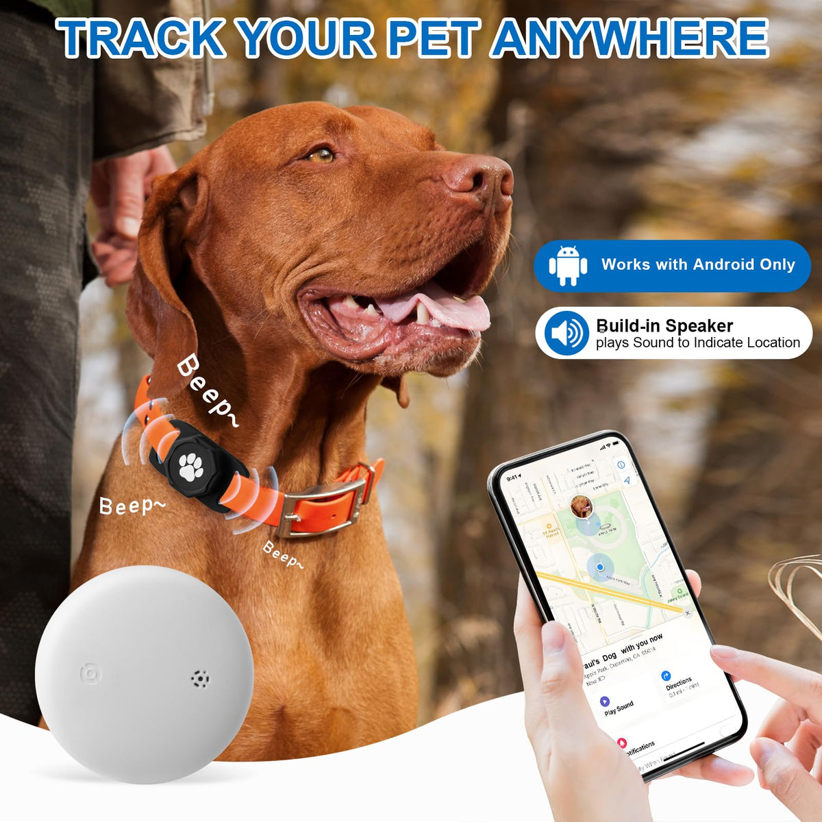 Smart Pet Tracker for Collar - Dog Tracker Pet Location Tracker with Holder