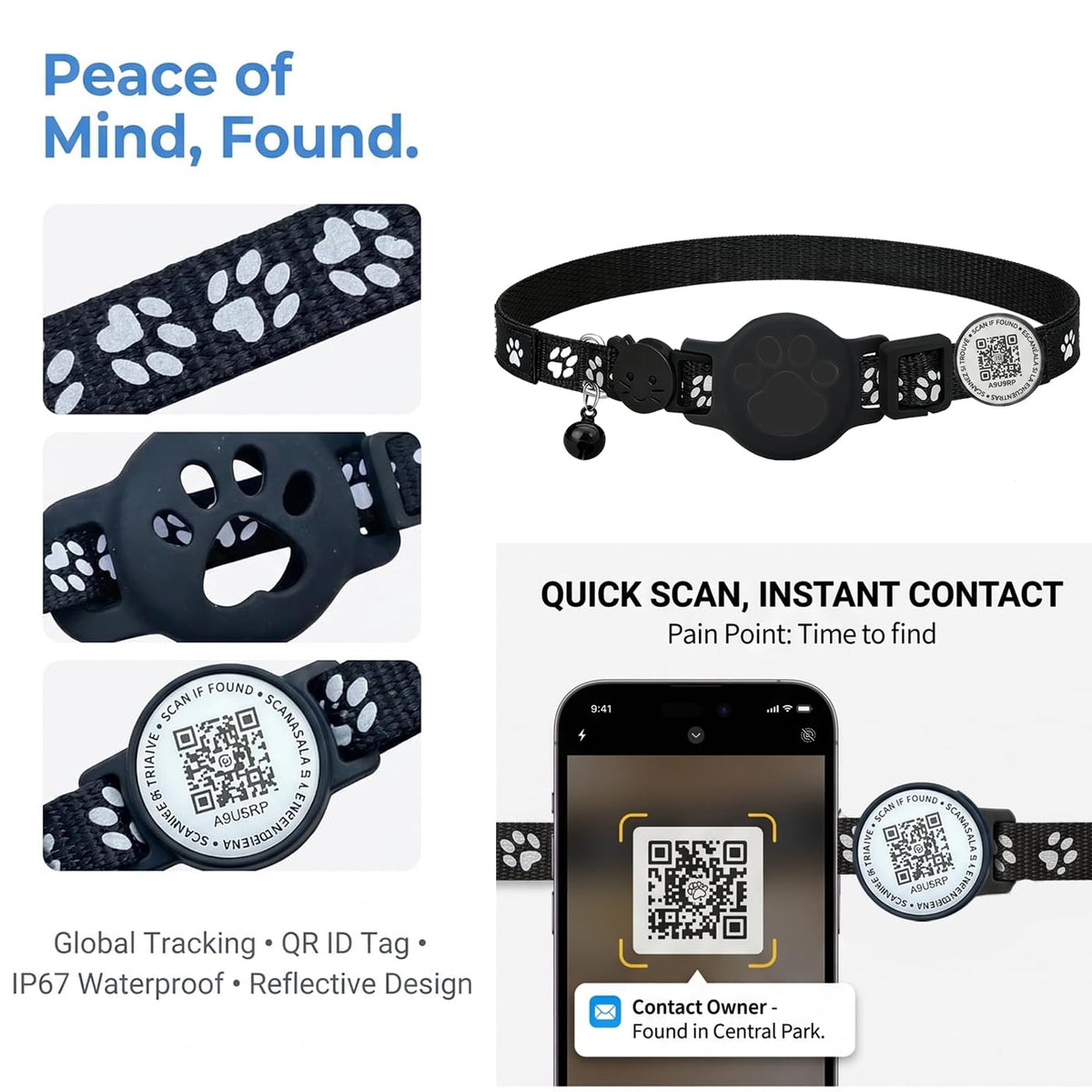 Cat GPS Tracker Collar with QR Code & Apple Find My