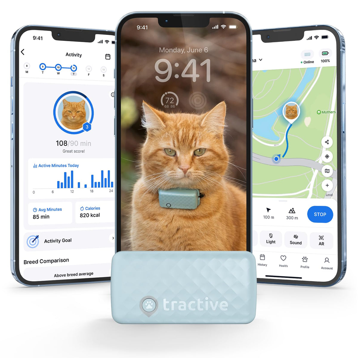 Tractive Smart Cat GPS Tracker | Real-Time Location & Wellness Monitoring for Cats 6.5 lbs+ | Territory & Location History | Up to 5-Day Battery | Breakaway Collar Included