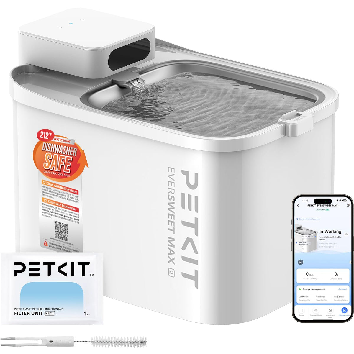 PETKIT EVERSWEET MAX Cordless Cat Water Fountain with Motion Sensor, 101 oz/3L Pet Fountain for Cats Dogs Inside, Automatic Cat Water Dispenser Battery Operated