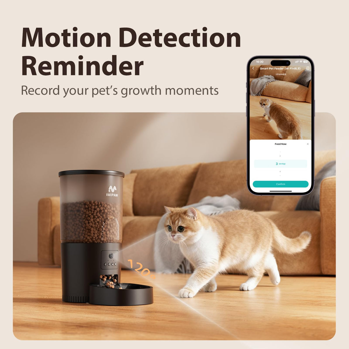 IMIPAW Automatic Cat Feeder, 5G WiFi Cat Food Dispenser with APP Remote Control, Pet Dry Food Smart Feeder, Programmable Timed Feeding, Dual Power Supply, 1-10 Meals Per Day, Desiccant Bag, Small pets