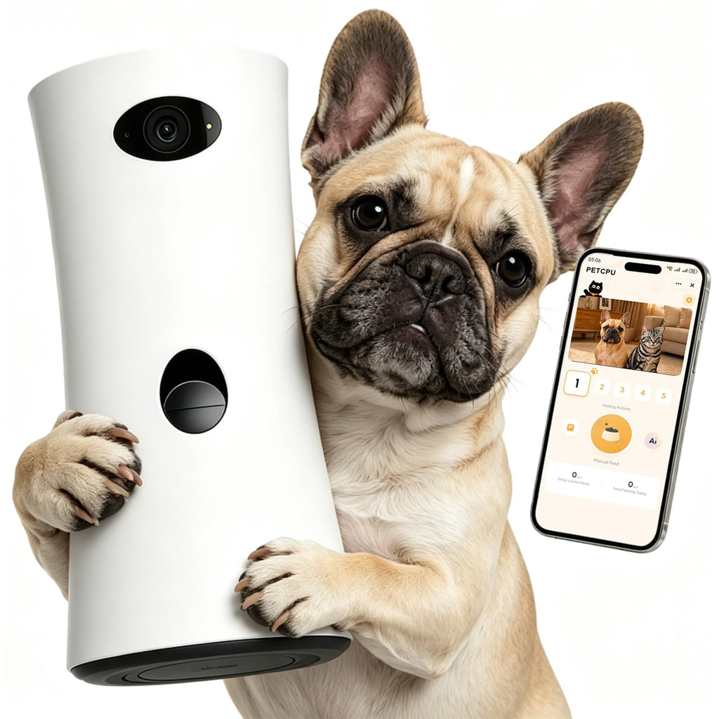 PETCPU Pet Camera Treat Dispenser, 360° Pet Dog Security Cameras with Phone App, WiFi 5G/2.4G, Two Way Audio, Night Vision, Remote Treat Tossing, Motion Alert for Home Indoor Pet Cat Puppy Monitoring