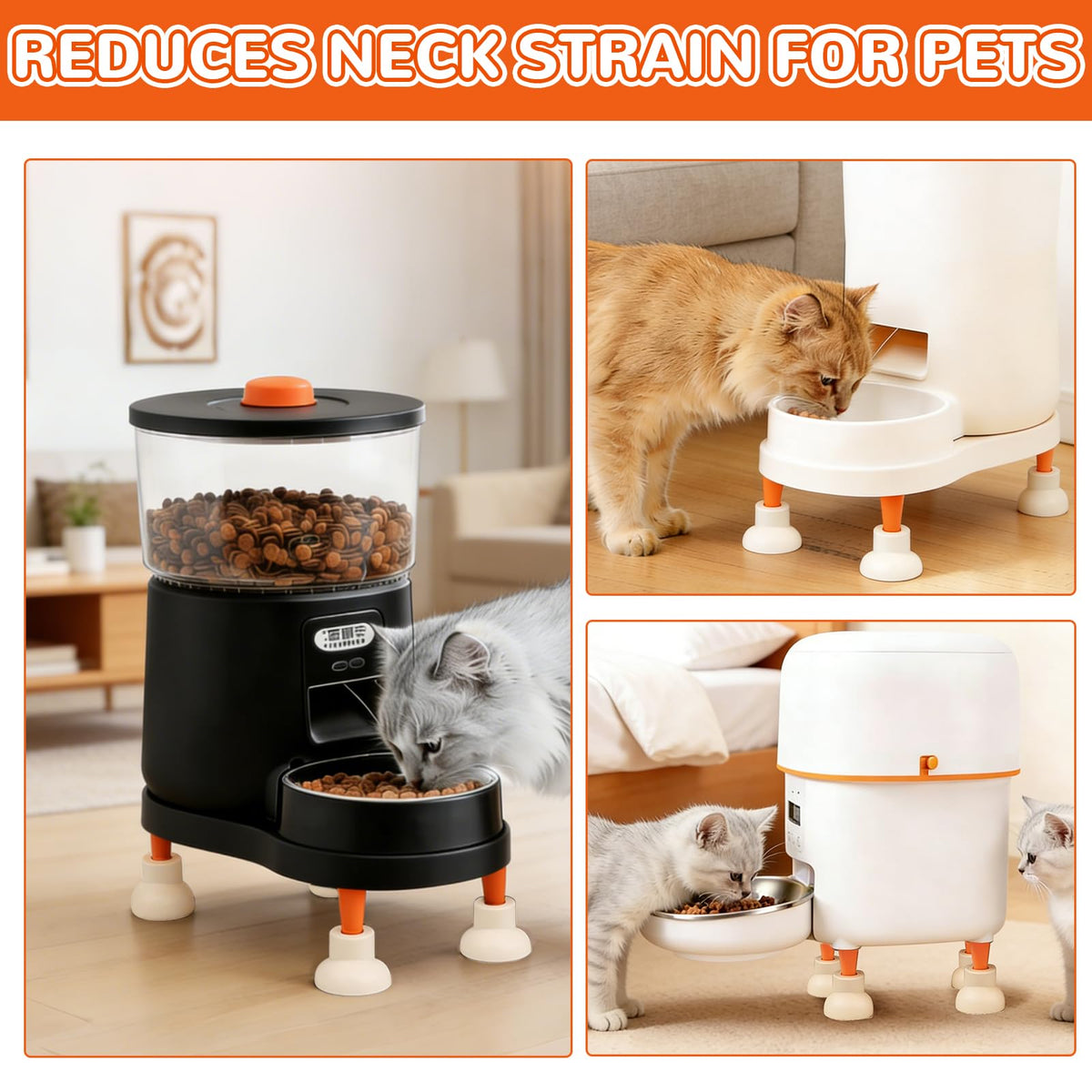 Automatic Cat Feeder Stand, Non-Slip Elevated Holder for Cats/Puppies, 3.4 in Elevated Platform with 4 Adhesive Feet, No-Tool Install, Support for Automatic Cat Feeders & Pet Bowls, Fits Most Feeders
