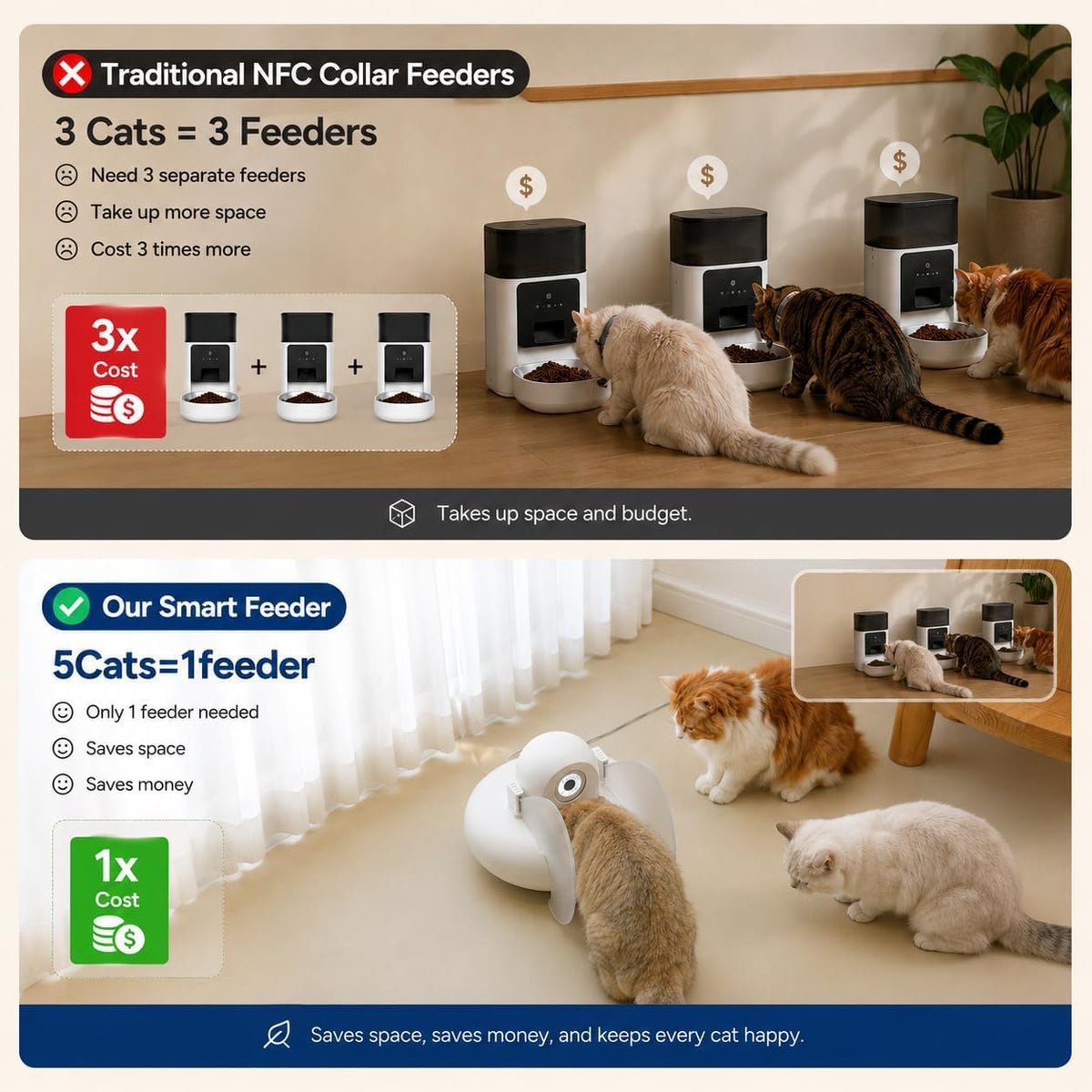 Papapaw AI Facial Recognition Cat Feeder for 10 Cats, Built-in Ice Pack Keeps Wet Food Fresh 12Hrs, Multi-Cat Feeder with WiFi App, Night Vision, Timed Portions, Stainless Steel Bowls, Dry & Wet Food