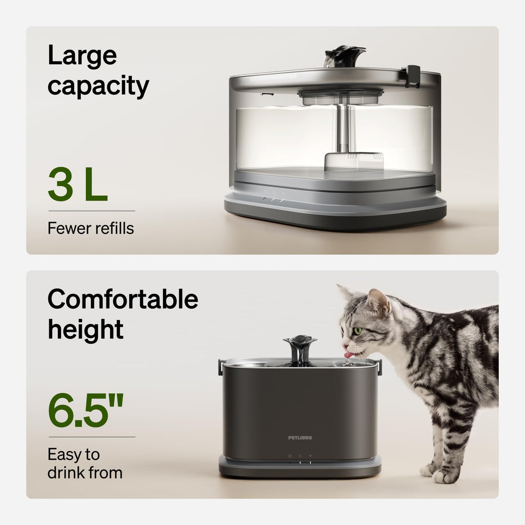 PETLIBRO Upgrade Cat Water Fountain Stainless Steel Tray, Dockstream 2 Cat Fountain Indoor, 3L/101oz Auto Cat Fountains for Drinking, App Monitoring Pet Water Fountain Dog, 5G WiFi Cat Water Dispenser