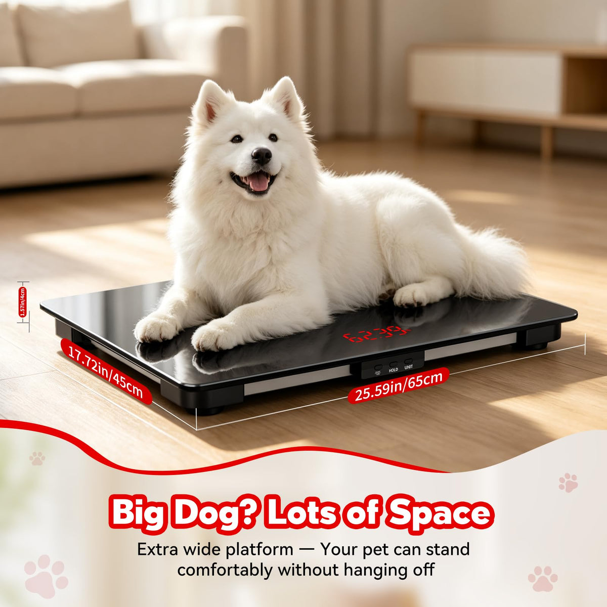 Dog Scale, 220lb Max / 0.01lb Accuracy Pet Scale, 25.6" x 17.7" Wide Platform Dog Scales for Large Breed, Built-in Smart Hold & Tare Function, 3 AAA Batteries Included