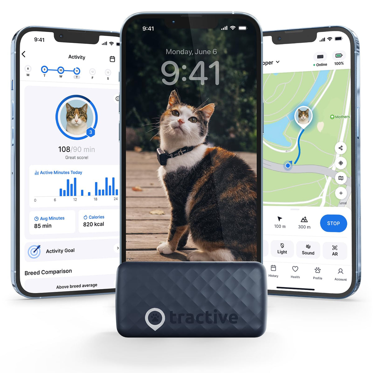 Tractive Smart Cat GPS Tracker | Real-Time Location & Wellness Monitoring for Cats 6.5 lbs+ | Territory & Location History | Up to 5-Day Battery | Breakaway Collar Included