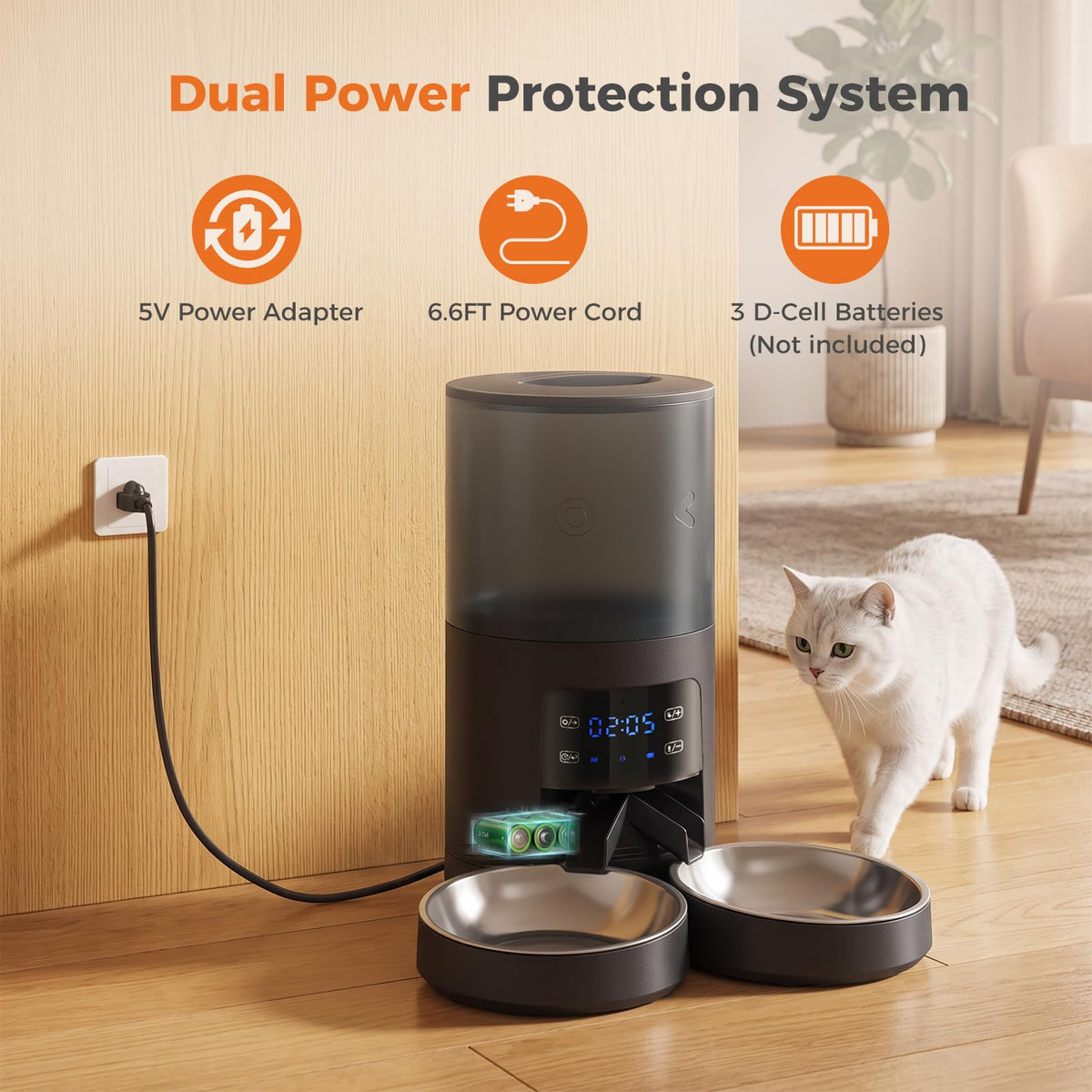 Sweetcrispy Automatic Cat Feeder for 2 Cats, 6L Auto Pet Feeder, Ivory