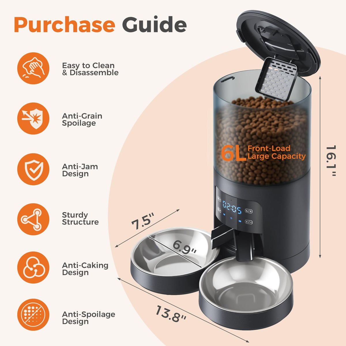 Sweetcrispy 6L Automatic Cat Feeder for Two Cats