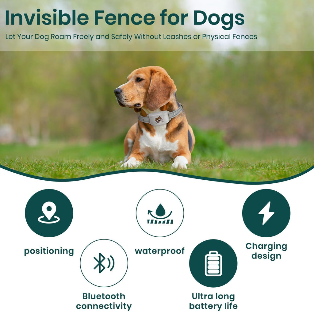 Wireless Dog Fence, GPS Dog Collar Fence System No Subscription with Training Collar, Electric Fence for Dogs Circular & Custom Boundary, IPX7 Waterproof Rechargeable of Dogs