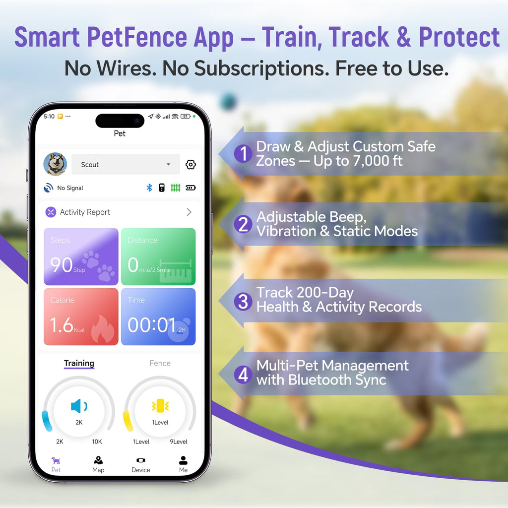 RAINLEOTI GPS Wireless Dog Fence – APP Controlled & Remote Training Collar, No Subscription Fee, Adjustable 25–1000m Boundary, Waterproof,Long Battery Life, for Dogs 10–120 lbs
