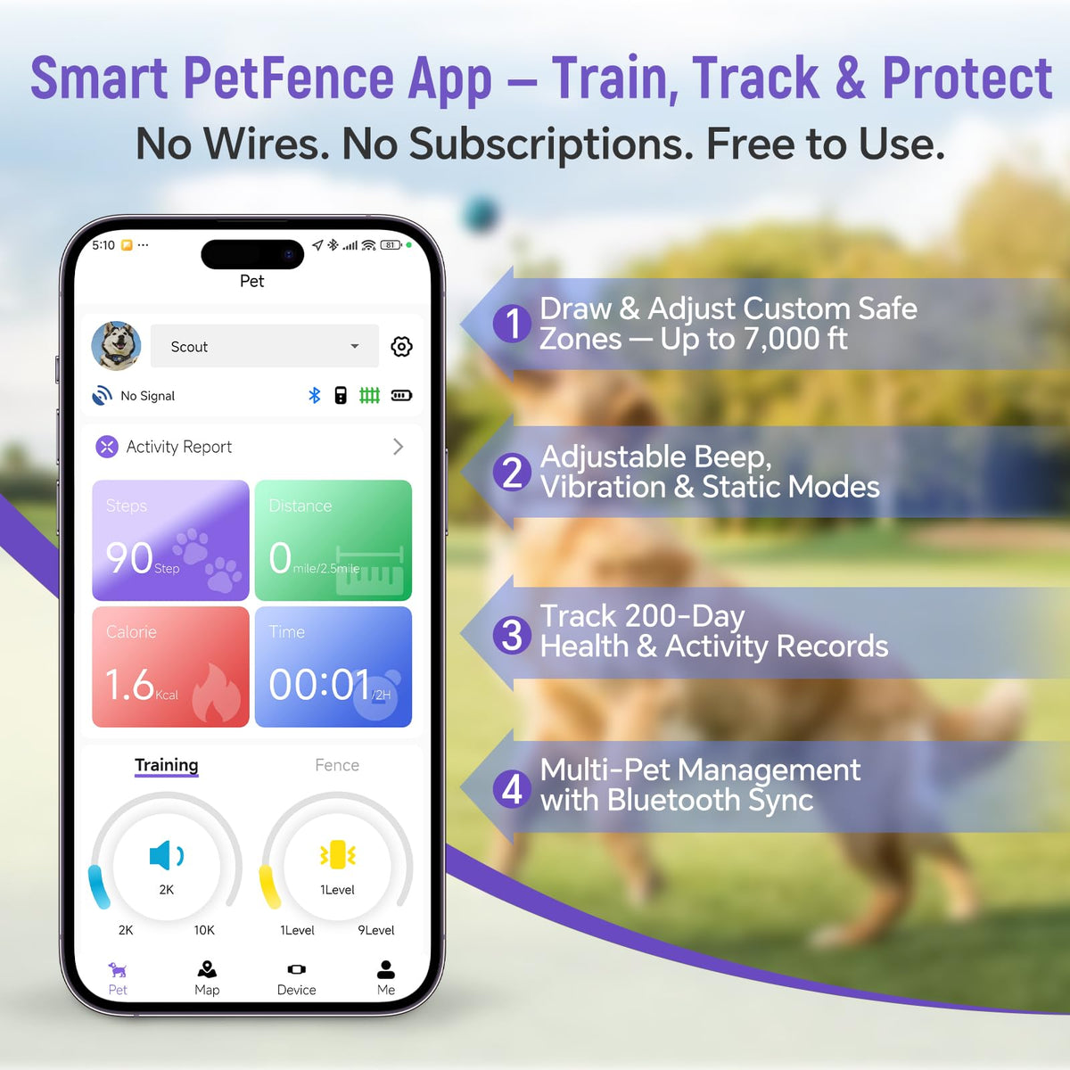 RAINLEOTI GPS Wireless Dog Fence – APP Controlled & Remote Training Collar, No Subscription Fee, Adjustable 25–1000m Boundary, Waterproof,Long Battery Life, for Dogs 10–120 lbs