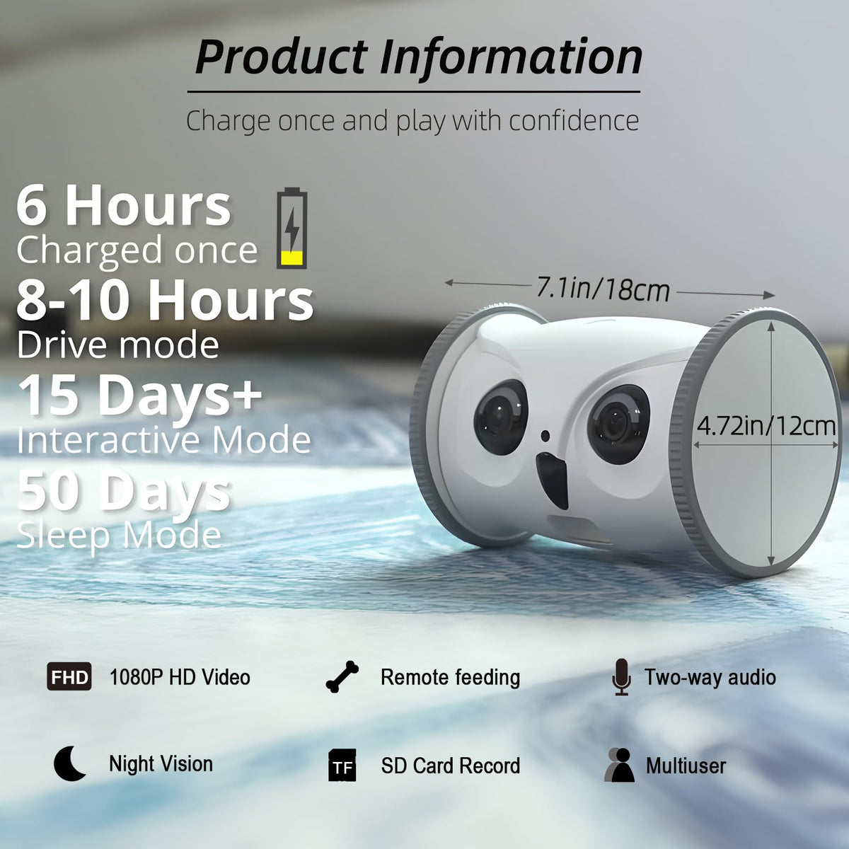 SKYMEE Owl Robot,Pet Camera Treat Dispenser