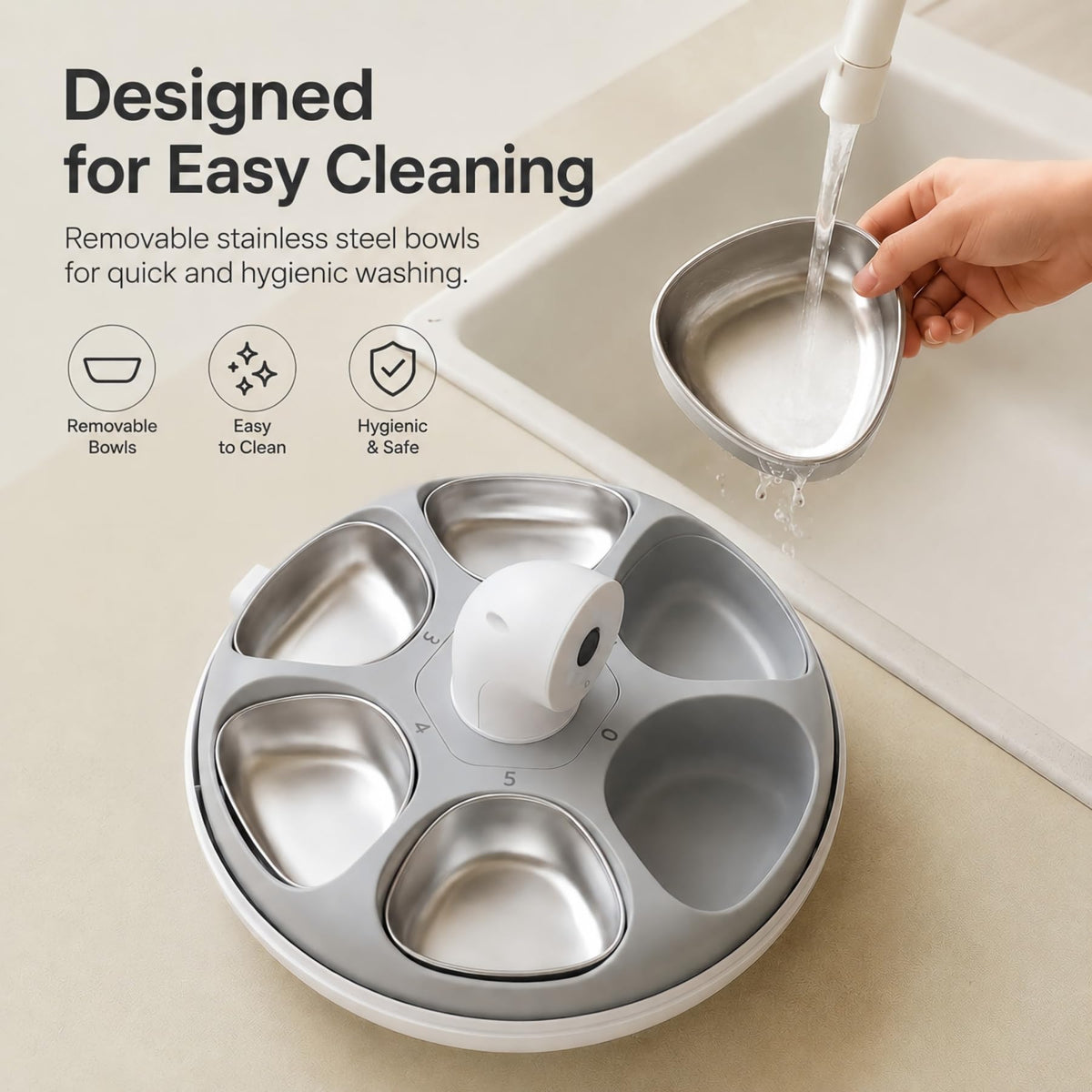 Papapaw AI Facial Recognition Cat Feeder for 10 Cats, Built-in Ice Pack Keeps Wet Food Fresh 12Hrs, Multi-Cat Feeder with WiFi App, Night Vision, Timed Portions, Stainless Steel Bowls, Dry & Wet Food