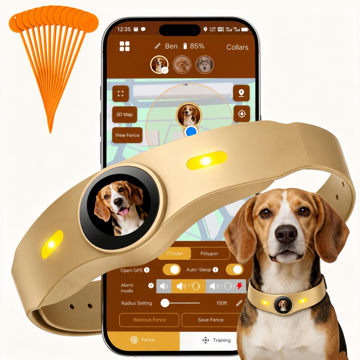 GPS Dog Collar Fence System Free App, Electric Wireless Dog Fence